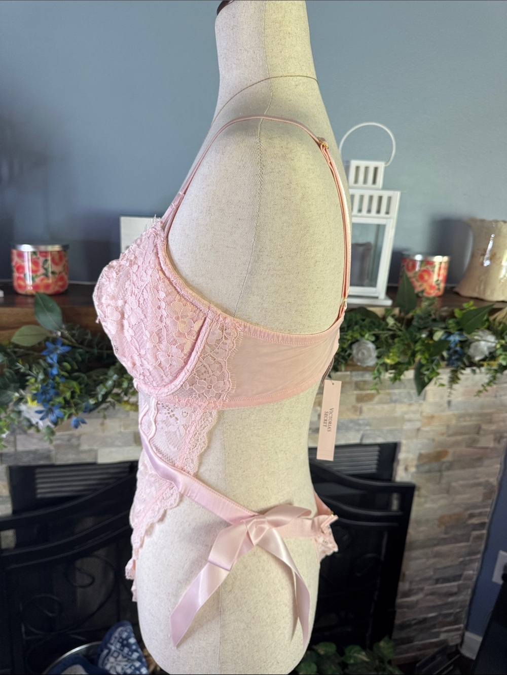 Victoria's Secret Pink Eyelash Lace Corset Teddy Bodysuit NWT XL - Picture 9 of 13
